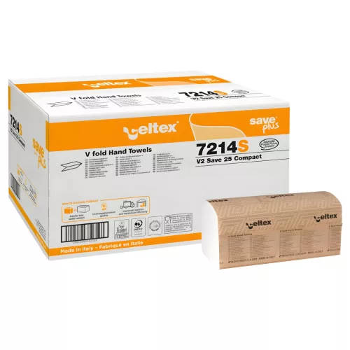 Celtex Save Plus Compact V hajtogatott kéztörlő, 2 rétegű, recy, 12x250 lap/karton