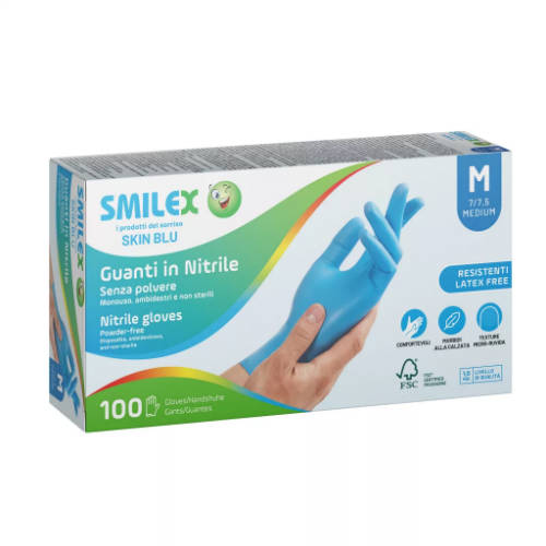 Berica Smilex Skin Blue púdermentes nitril kék vizsgálókesztyű M 100 db/doboz